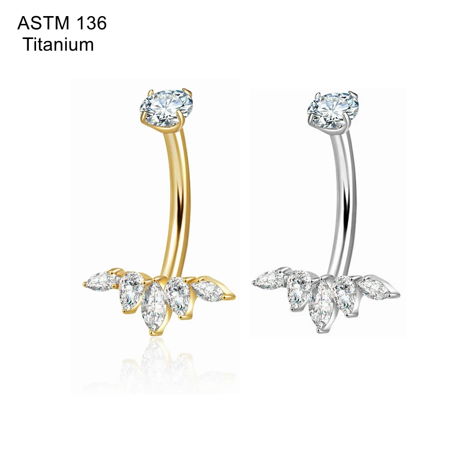 Titan-Bauchnabelringe 14G Gebogener Nabelpiercing-Schmuck Glänzender CZ Intern Gewindeter Bananen-Bauchnabelpiercing für Frauen und Männer