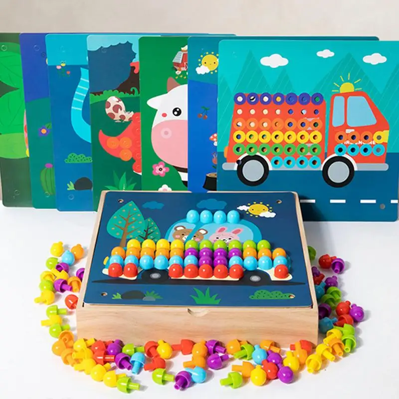 Wooden Children Building Block Natural Wood Pegboard Puzzle Jigsaw Puzzle Mosaic Pegboard Fun & Entertaining For Children Boys