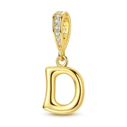 Elegant 925 Sterling Silver Golden Letter Pendant Charm Bead for Women - Jewelry Gift DIY (KTC1951 - D)