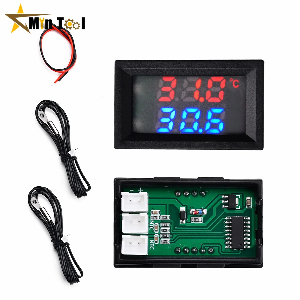 DC4-30V 100cm 디지털 DC 이중 디스플레이 전압계 온도계 온도 감지기 NTC 10K 3950 프로브