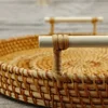 Multi-purpose Hand-made Rattan Tray Rattan Woven Anti-hot Insulation Tray Kitchen Camping Home Clothes Storage Fruit Basket 6