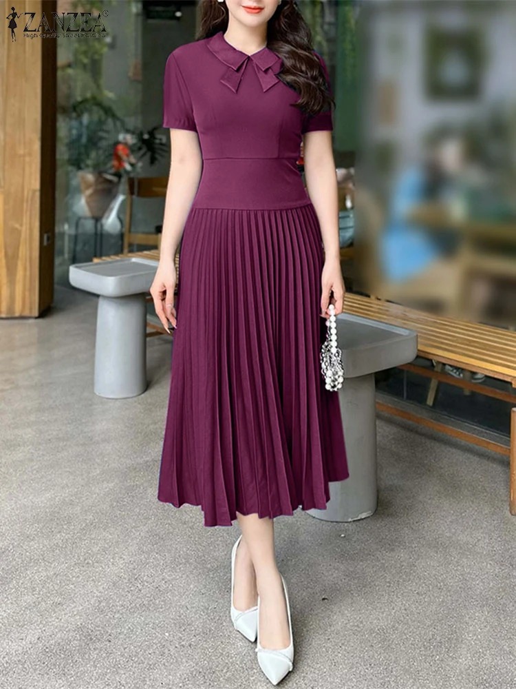 ZANZEA 2025 Fashion Summer Dress Women Elegant Short Sleeve Work