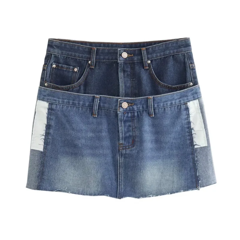 

HAPPYZJM New 2023 Women Denim Miniskirt Fashionable Chic Splicing Mini Skirt Trend Holiday Casual Street Style
