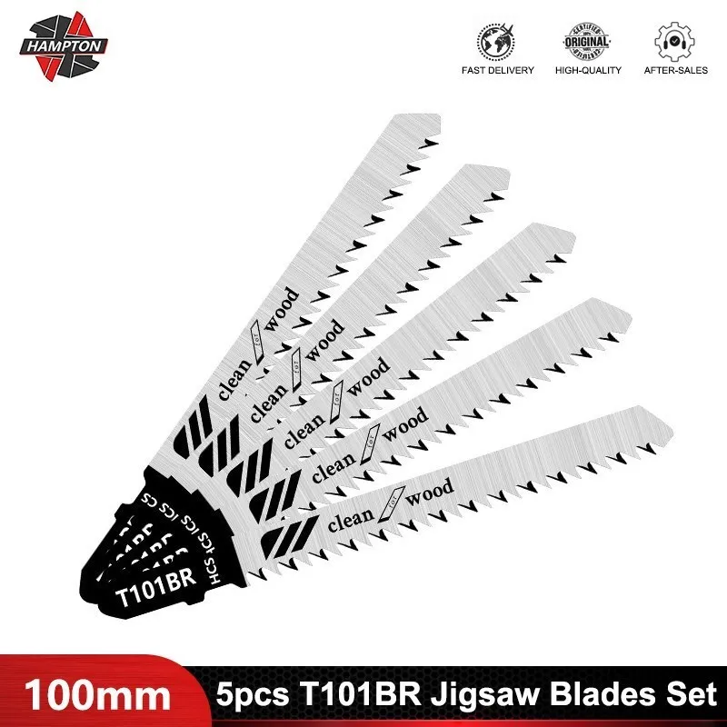 HAMPTON Jig Saw Blade 5pcs T101BR Jigsaw Blades Set T Shank Wood Assorted Saw Blades for Woodworking Cutting Tool 5pcs set hcs 6t jig saw blades for fast cutting straight cutting 4 mm