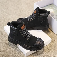 Girls Boys Ankle Leather Boots with Zipper Lace Up Outdoor Hiking Waterproof Anti-Slip Durable Combat Bootie for Kids 1
