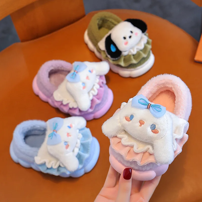 

Kawaii Sanrios Plush Slippers Hello Kittys Kuromi Cartoon Cute Girls Winter Indoor Cold Warm Cotton Slippers Kids Christmas Gift