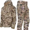 New Men's Winter Jacket Tactical  Sets Fleeced Sharkskin Windproof Waterproof Padding Suits Paintball Uniform Pockets Camo 2
