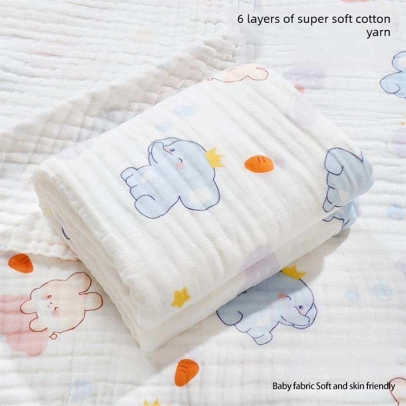 New Breathable Newborn Baby Cotton Six-layer Gauze Printed Muslin Swaddle Blanket Baby Bath Towel Soft & Comfortable 70*90cm - 6
