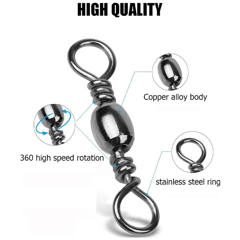 Fishing Rolling Swivel Snap Drag 200pcs 16kg-46kg Stainless Steel Fishhooks Barrel Swivel Fishing Tackeles Line Connector