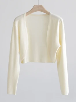 AOSSVIAO 2025 سترة نسائية أنيقة متينة معطف جاكيتات قصيرة الأكمام الكورية رقيقة محبوك قميص الإناث Y2K اقتصاص Outwea