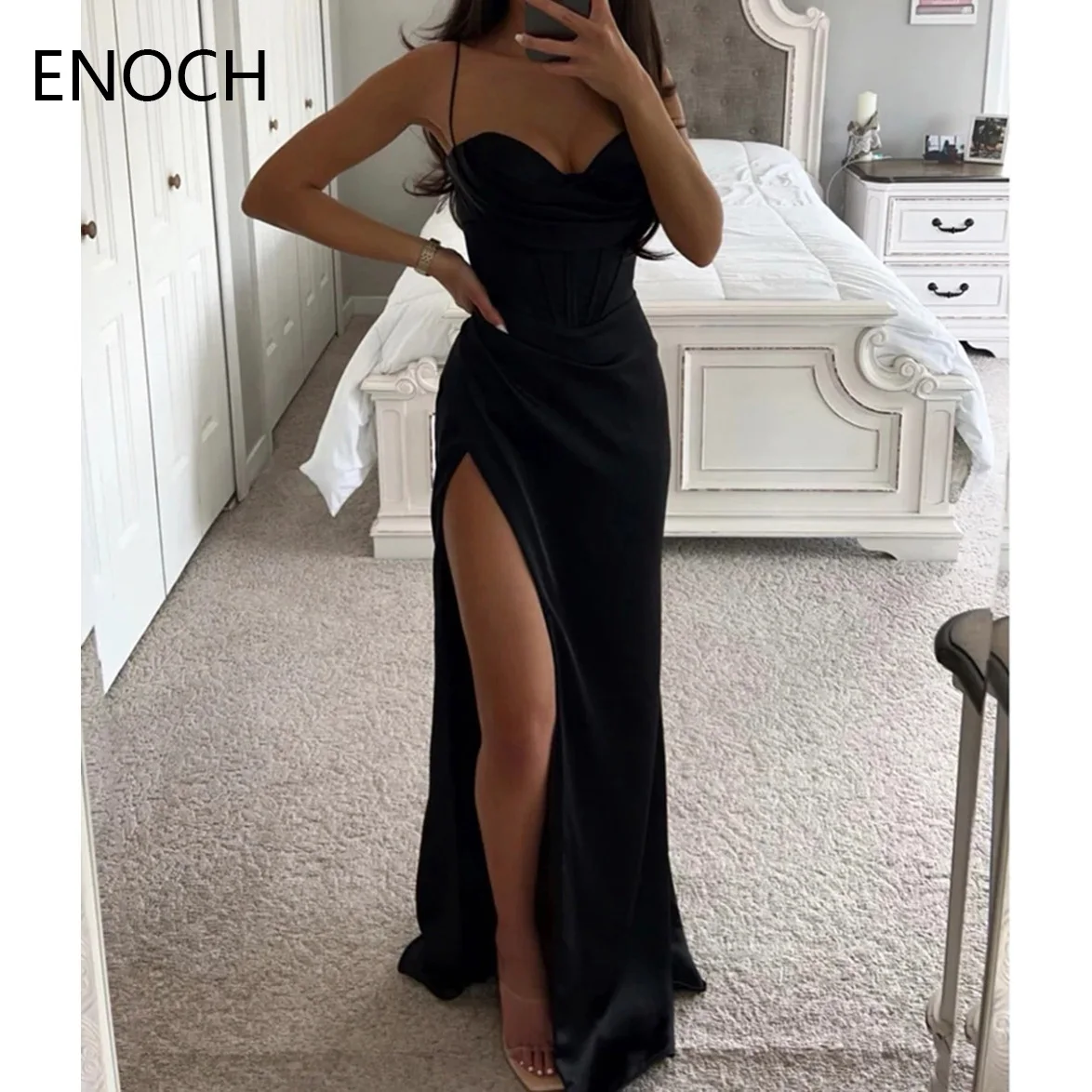 ENOCH Sexy Side Slit Mermaid Evening Dress New Spaghetti Straps Sweetheart Backless Satin Party Prom Formal Gowns فساتين الحفلات