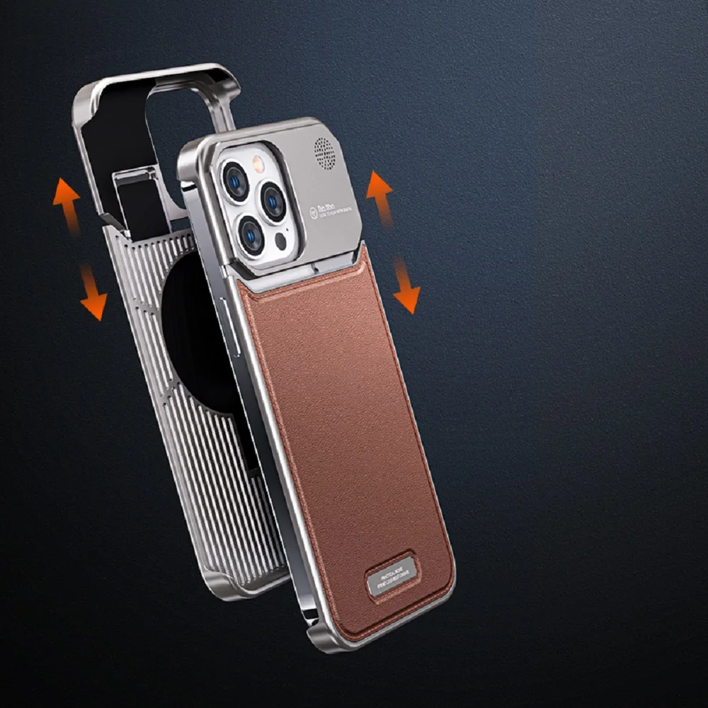 Aluminum Alloy Aromatherapy Leather Phone Case For Apple iphone 15 14 13 Pro Max 15Pro Magnetic Perfume Cooling Waterproof Cover