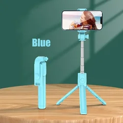 Enhanced Bluetooth Multifunctional Selfie Stick with 360º Rotation and Fill Light (Blue)