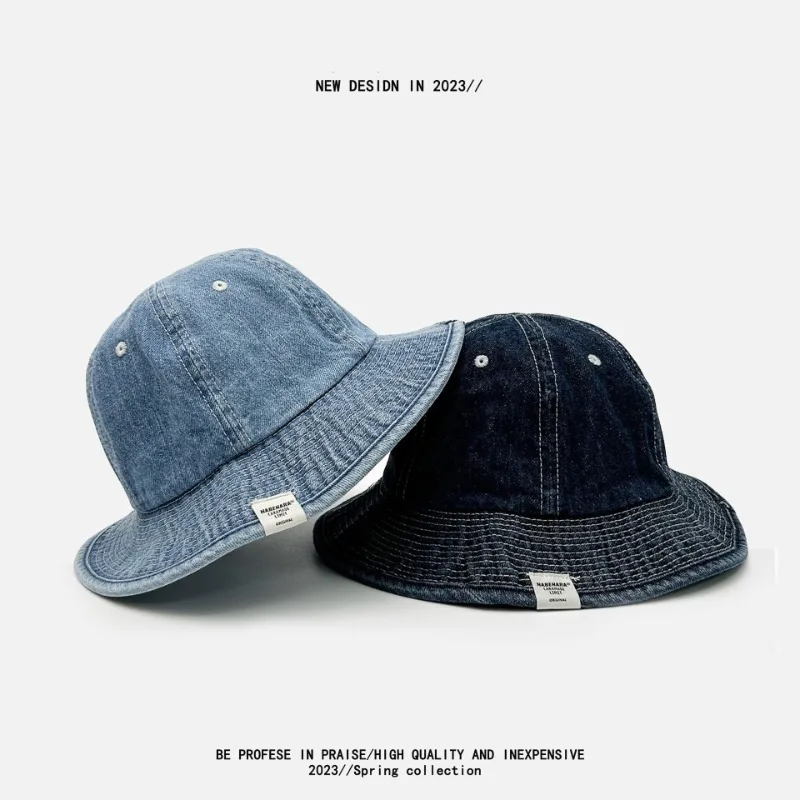 

Autumn and Winter New Harajuku Denim Bucket Hats Men American Casual High Quality Versatile Dome Vintage Basin Caps Unisex