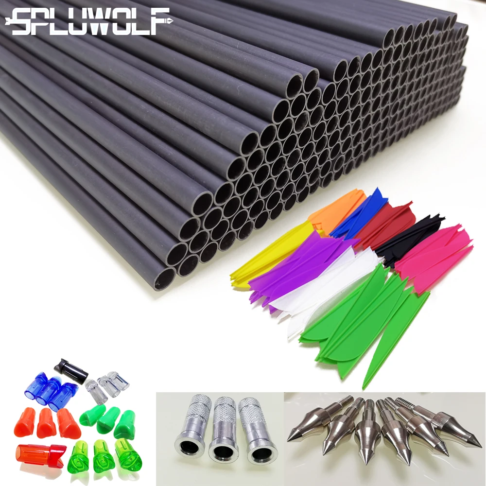 12 Set  Archery Carbon Arrows DIY Accessories Crossbow Bolts Shaft Feather Vanes Nock Insert Base Tip Point