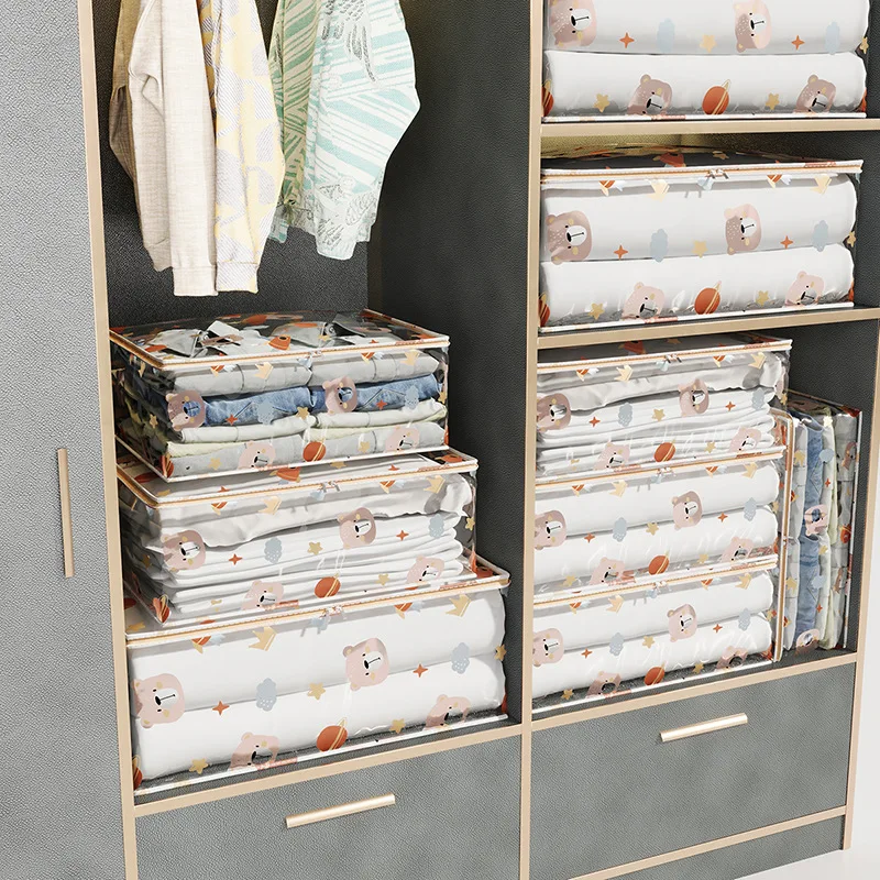 KindFuny Foldable Clothes Storage Bag PEVA Clothing Organizer Wardrobe Closet Organizer Pillow Quilt Blanket Bag Home Organizer 5