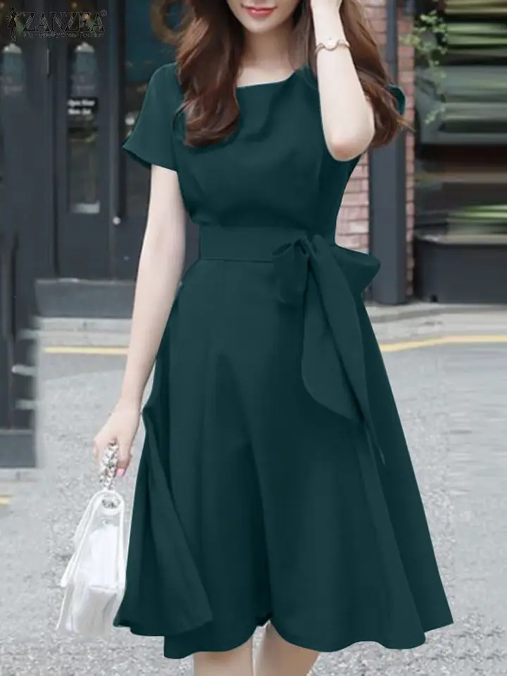 zanzea elegant women dress Roveilla Plus Size Black Chiffon Maxi Dress Wedding Guest Party Semi Formal Round Neck Waist Gathered Layered Ruffle Hem Lined Puff Sleeve A,3XL