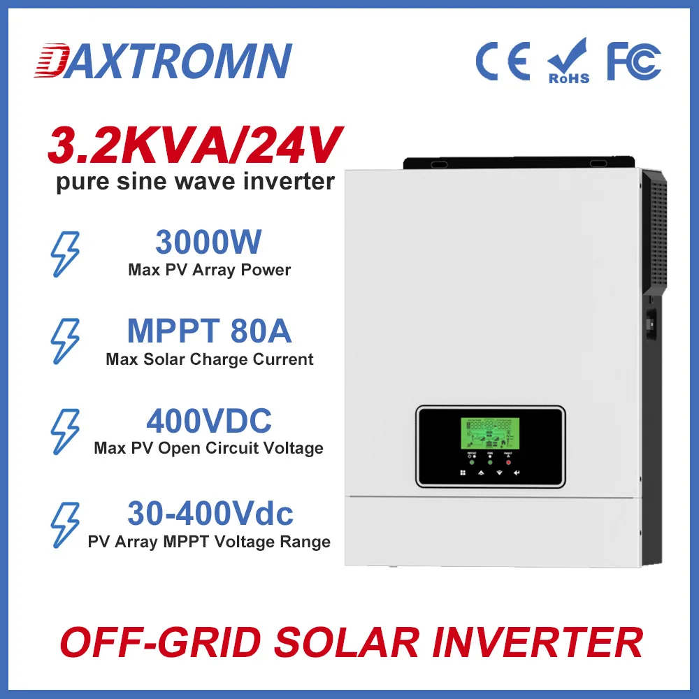 Daxtromn 3000W 3.2Kva Inverter Solare Ibrido 3Kw 24V 220V Inverter A Onda Sinusoidale Pura Mppt 80A Controller Solare Inverter Off-Grid