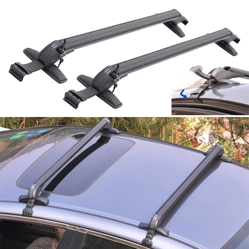 Car Exterior Parts Car Roof Rack Strap 1 Pair Universal Vehicle Car Roof Mounting Rack Rail Bar Black Aluminum Luggage Carrier with Lock Top Car Rack