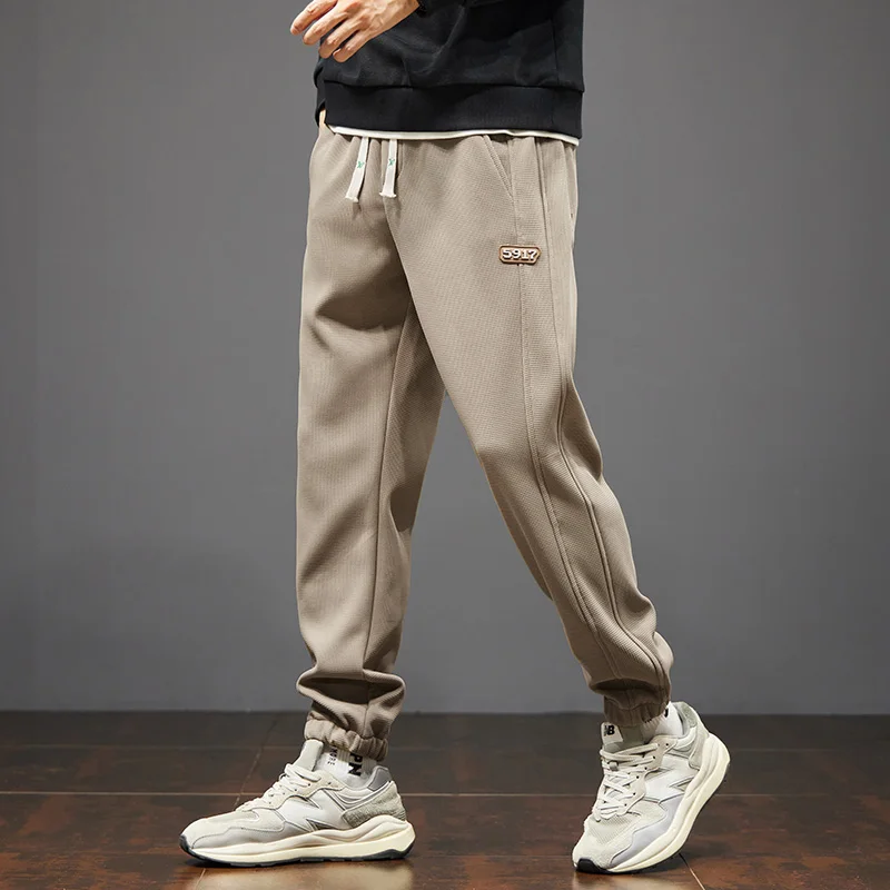 Men's Drawstring Autumn Winter Elastic High Waist Pockets Solid Letter Casual Loose Harun Lantern Trousers Office Lady Pants