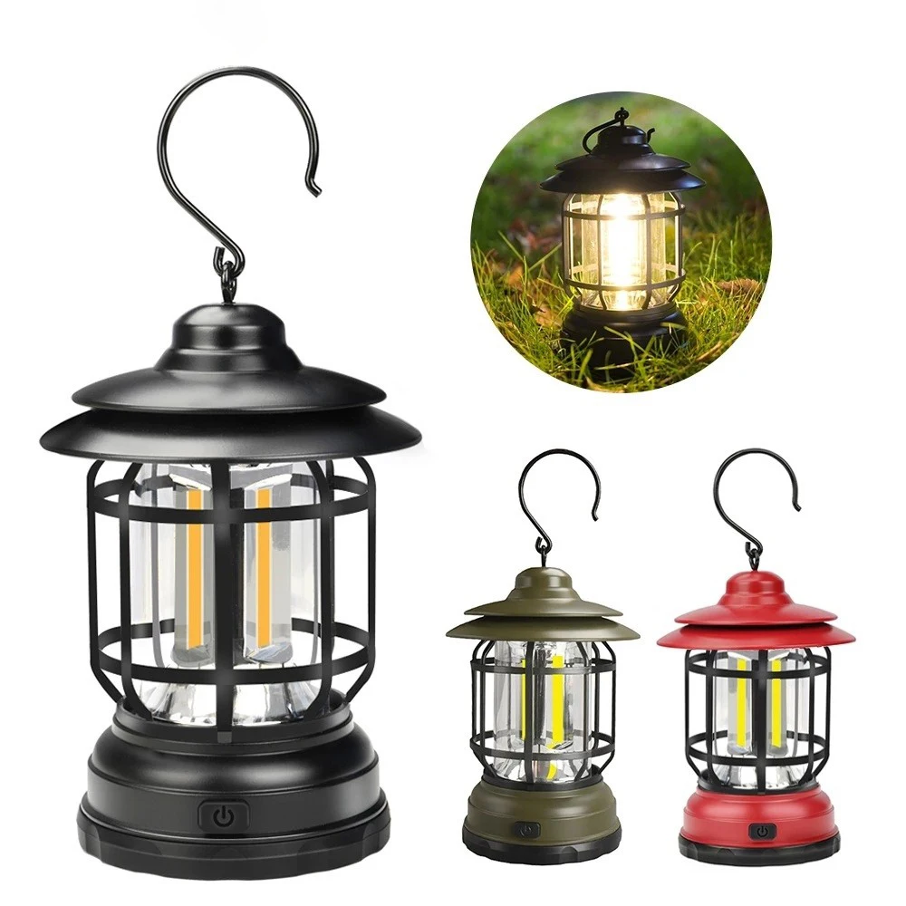 

Retro Camping Lantern Lamp Portable Tent Lighting USB Rechargeable Outdoor Garden Emergency Hanging Light for Hiking Climbing