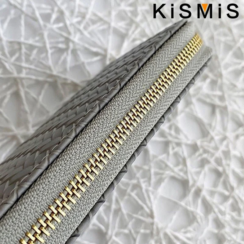 KISMIS nuovo portafoglio da donna con cerniera media e lunga-moda in stile europeo e americano con Design intrecciato in pelle Pu - immagine 4