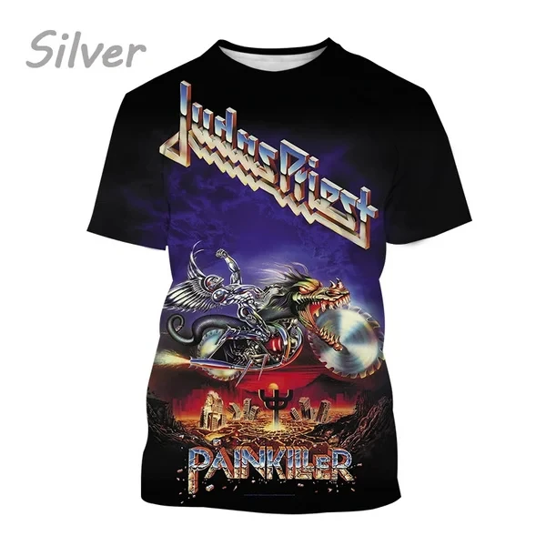 Men Short Sleeve Vintage T-shirt Metal Judas Priest Band 3D Print