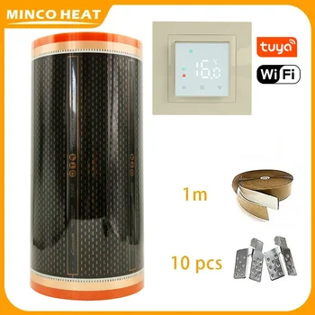 150วัตต์/ ㎡   5 ㎡   ความกว้าง 50 ซม. ประหยัดพลังงานกราฟีนอินฟราเรด PTC ฟิล์มทําความร้อนพื้นอุ่นเสื่อทําความร้อนพร้อมชุดติดตั้งเทอร์โมสตัท 27