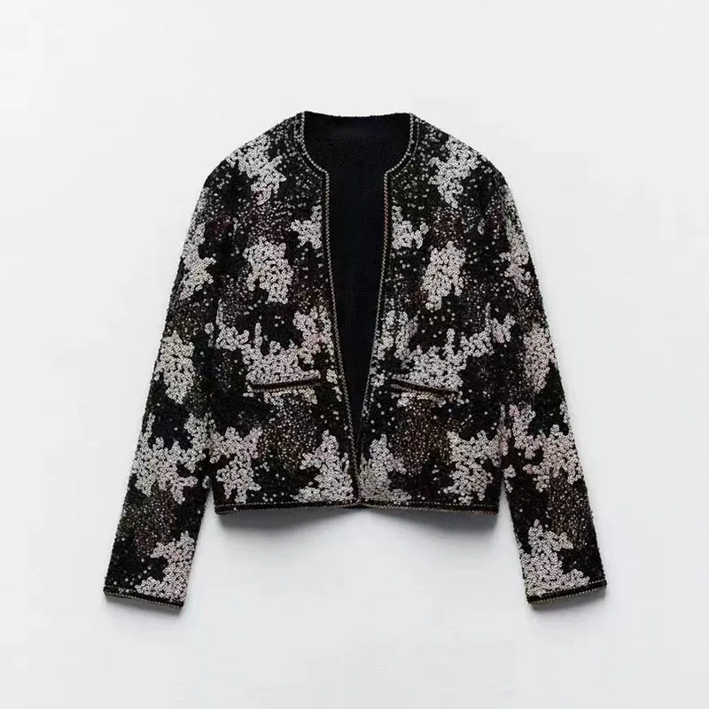 

Women's Vintage Beaded Round Neck Cardigan Long Sleeved Coat Casual Jacket Spring and Autumn Outerwear Suya Palace