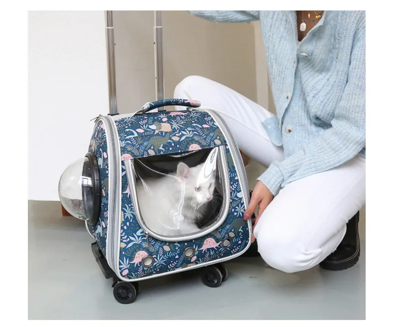 Breathable pet suitcase stroller and cat carrier backpack – large space trolley travel bag for dogs and cats