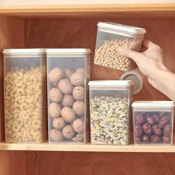WORTHBUY 냉장고 밀폐 식품 신선도 유지 탱크, 주방 정리함 플라스틱 보관 용기, 투명 항아리 향신료 과일 캔