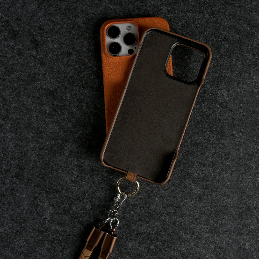 Premium Genuine Leather Magnetic Phone Case with Versatile Lanyard and USB Charging Cable