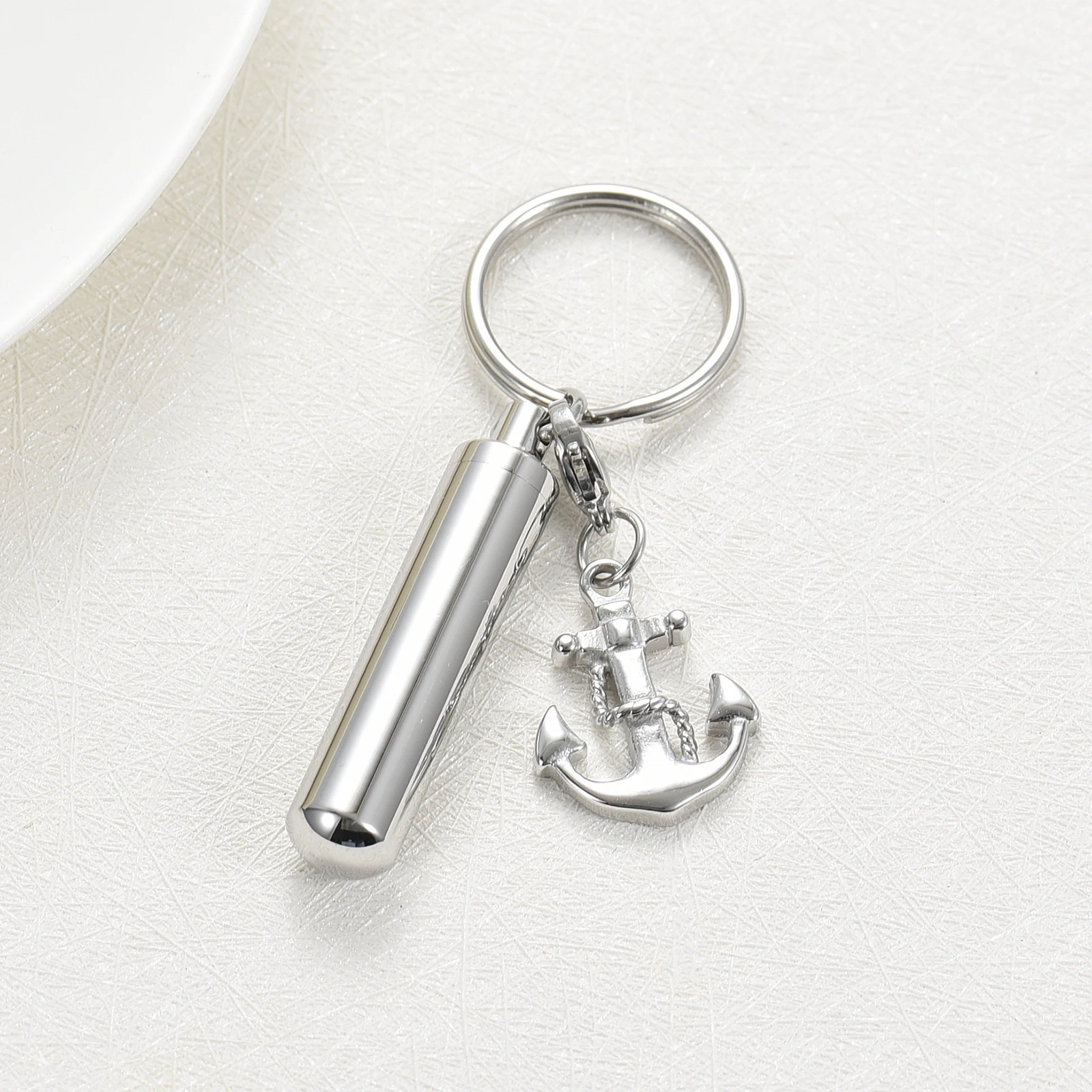 Cylinder With Anchor Cremation Urn Keyring Stainless Steel Jar Urns For Ashes Memorial Keepsake Jewelry Customized