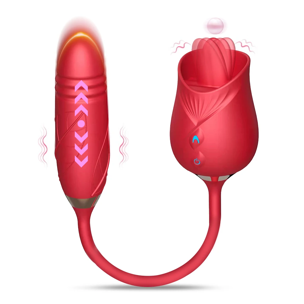 Rose Vibrator 10 Speed Thrusting Dildo Clit Nipple Oral Pussy Licking Clitoris Stimulator Female Masturbation Sex Toys for Women 1