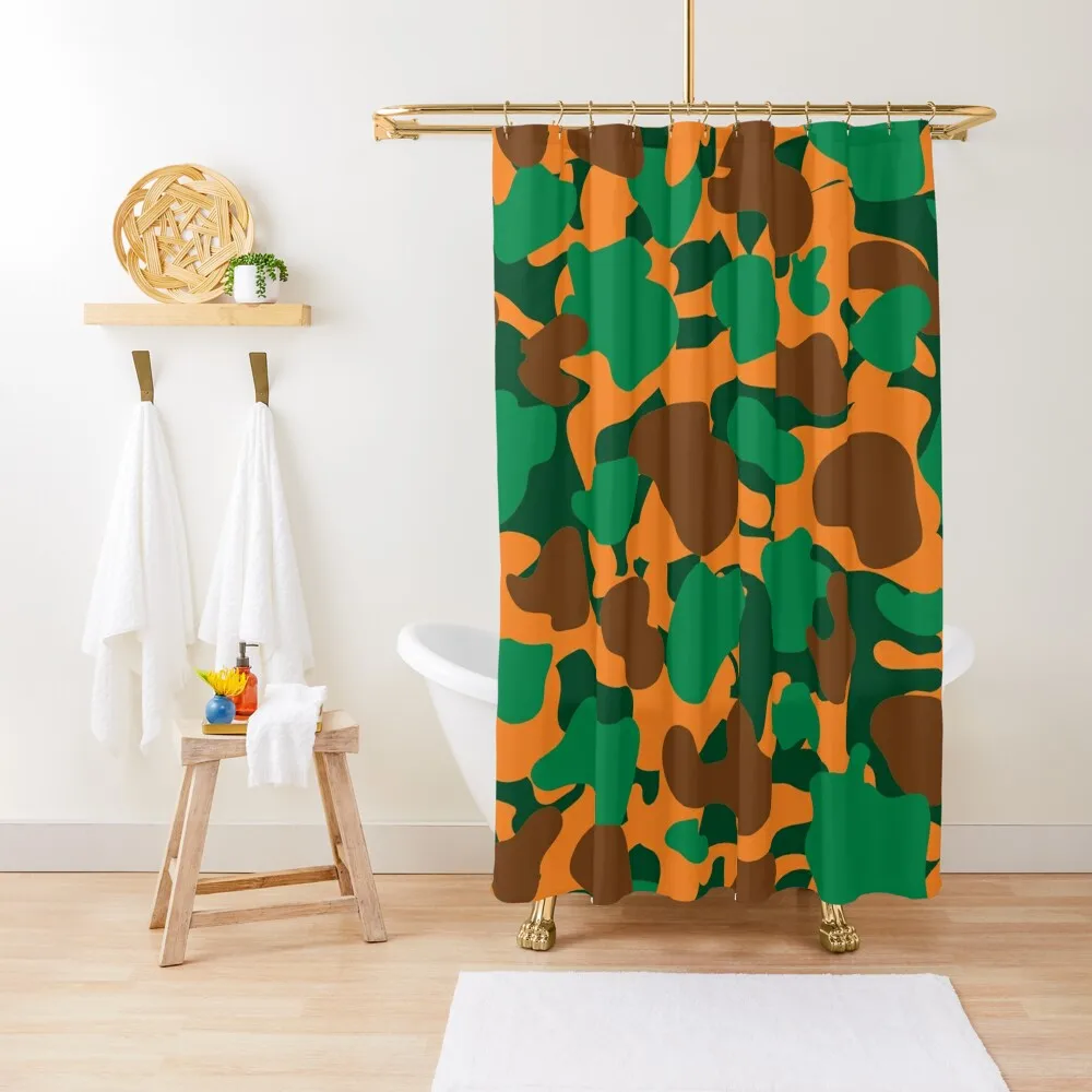 

Orange and Green HBCU Rattler Camo pattern Shower Curtain Washable Waterproof Fabric Shower Curtain