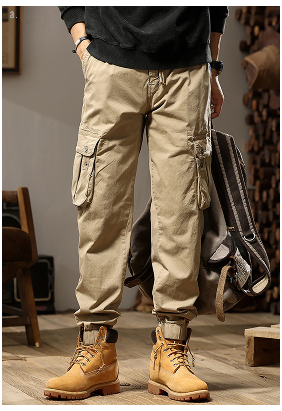 Description Picture 6 of itemCitylink TacTic 2024 Spring New Solid Color Pant Leg Side Pocket Personalized Straight Cropped Pants For Men
