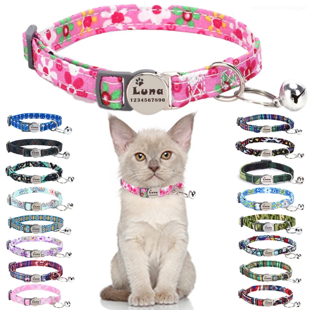Halsband Katze Personalisiertes Katzenhalsband Mit Blumenmuster, Glocke &  Sicherheits-Schnellverschluss  Gravierbarer Name