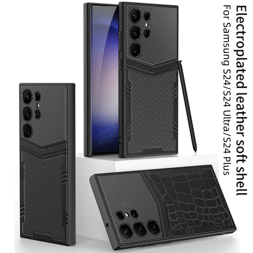 

For Samsung S24/S24 Ultra/S24 Plus Phone Case Phone Accessory Fitting Texture Pattern Black Soft Leather Phone Protective Case