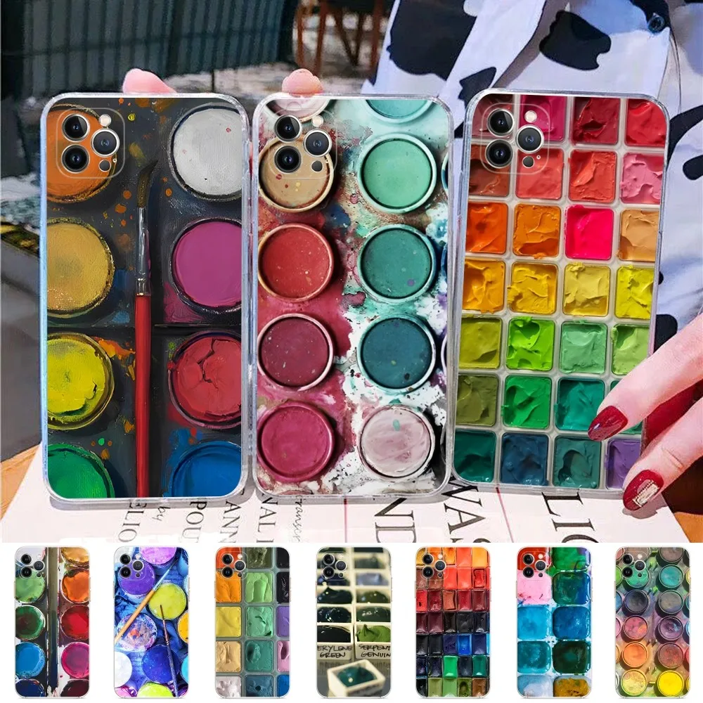 

Watercolors Palette Phone Case For iPhone 14 13 12 Mini 11 Pro XS Max X XR SE 6 7 8 Plus Soft Silicone Cover