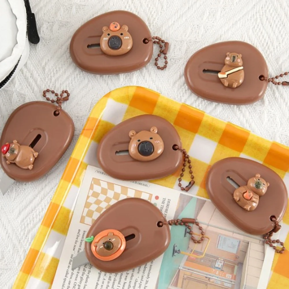 Cute Capibara Cutter Kawaii Mini Pocket Utility Knife Cartoon School Office Supplies Paper Cutting Tool Retractable Letter Opene,utility knife,paper cutter,box cutter,cutting knife,art knife,paper cutting knife,box opener