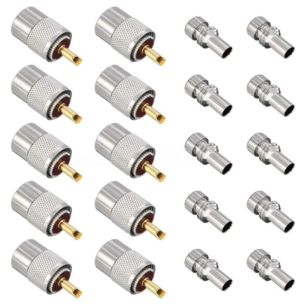 

10 Pack UHF/PL-259 Solder Connector Plug with Reducer for RG8X, RG8, RG59, LMR-400, RG-213 Coaxial Coax Cable