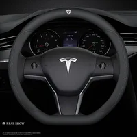 For Tesla Model 3 Model Y Model S Model X Roadster Leather Anti-slip Breathable Car Steering Wheel Cover Auto Accessories 1
