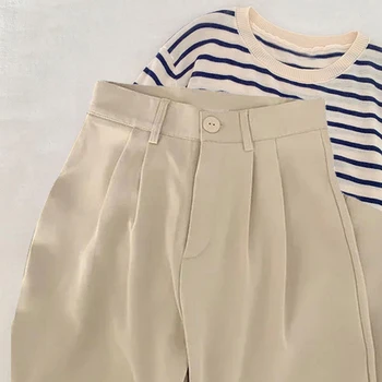 بنطلون بدلة نسائي عالي الخصر بنطلون عصري غير رسمي بأزرار فضفاض 8