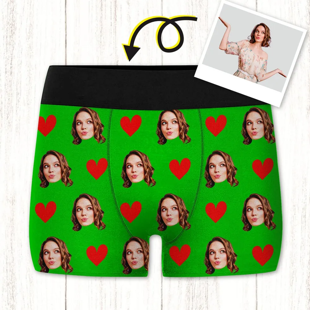 Custom Face Photo Boxer Briefs - Personalized Heart Print Underwear - Unique Gift