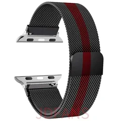 Elegant Milanese Loop Metal Watch Band Bracelet - Premium Stainless Steel Strap - 42 44 45 49 46MM (19 black red)