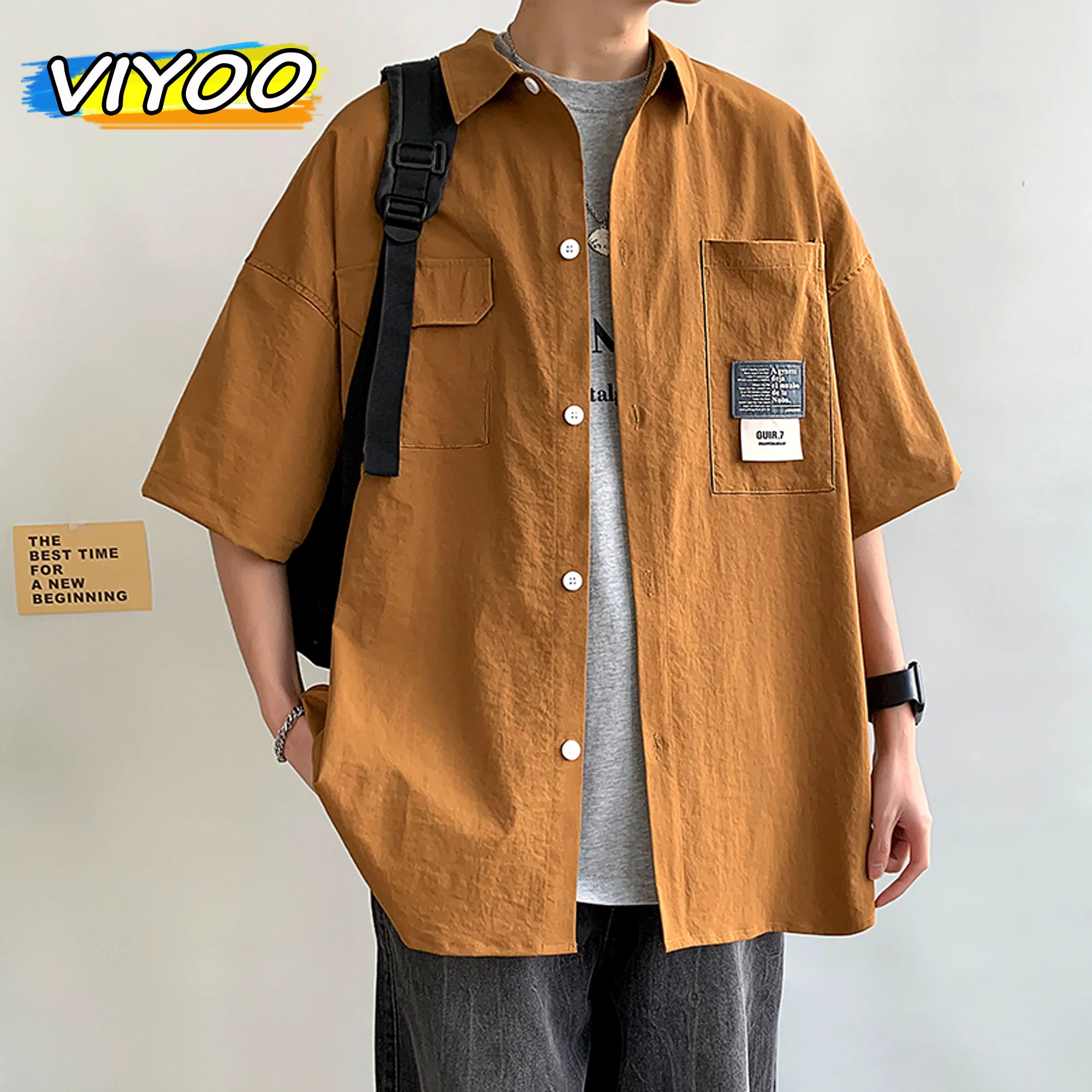 

Summer Men's 5XL Oversized Short Sleeve Shirts Japanese Casual Lapel Blouses Tops High Street Multi-pocket Shirt Men Camisas