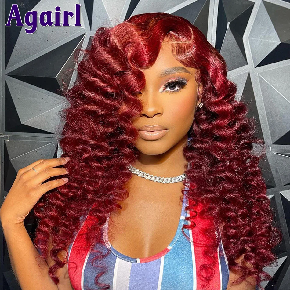 

13X6 13X4 Burgundy 99J Loose Wave Lace Front Wig Dark Red Loose Curly Human Hair Lace Frontal Wig with Baby Hair 5X5 Closure Wig