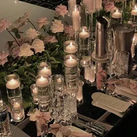 Large capacity Cylinder Wedding Glass Cup Candlestick Straight Tube Glass Vase Dining Table Candle Decoration Art Storage Jar 2