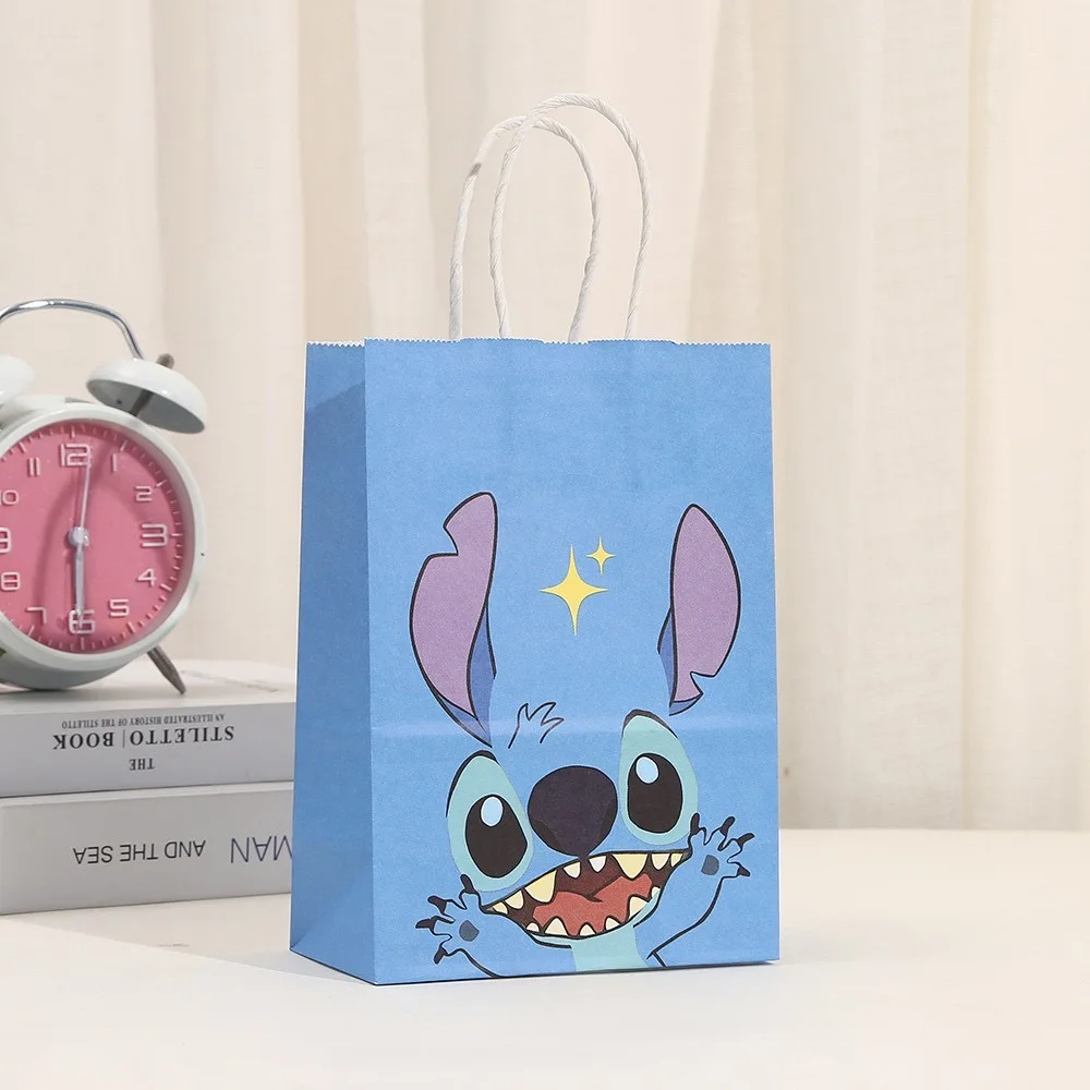 1/3/6 piezas de bolsas de regalo de papel con forma de ángel con temática de Disney Lilo y Stitch, bolsas de mano para dulces, galletas, suministros para fiestas de cumpleaños y baby shower