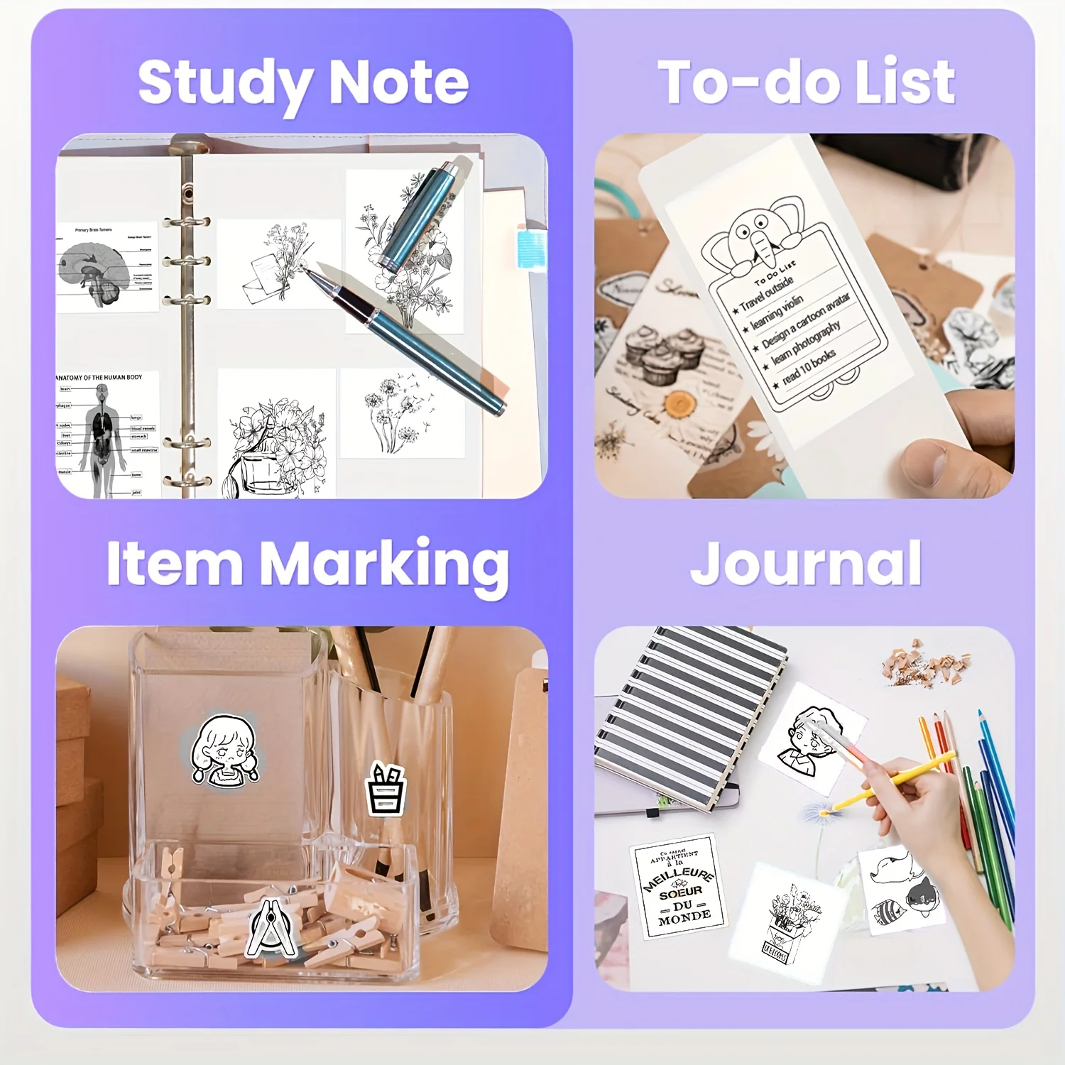 Mini Pocket Printer Self-Adhesive Thermal Paper, 57x25mm, Color Printing Paper for Text and Images, Suitable for Small Devices